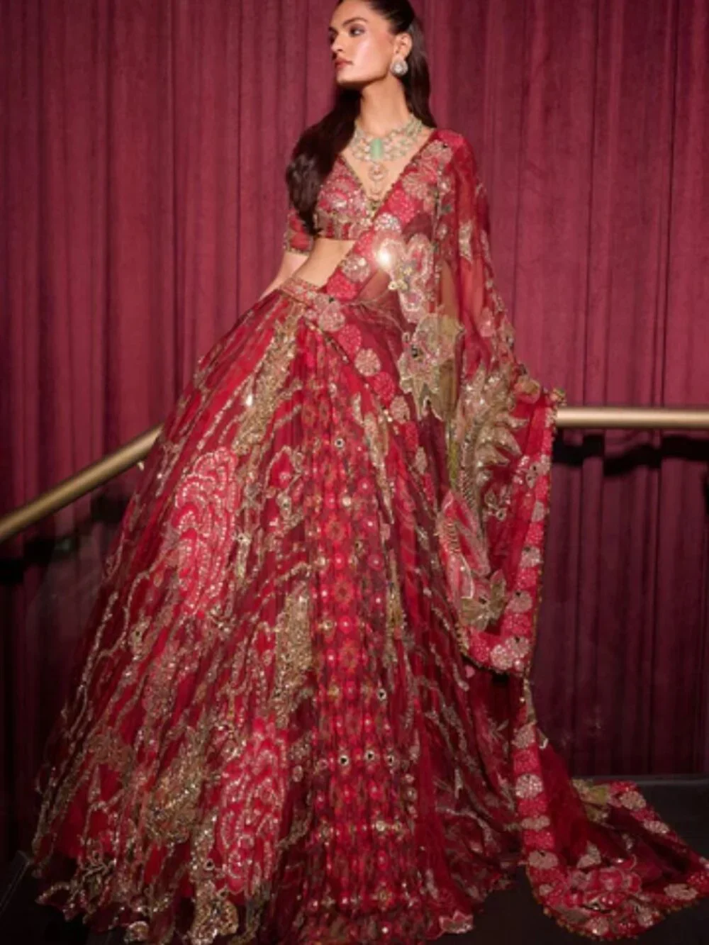 Mahima Mahajan Dark Red Lengha Ehlam with Veil (MMM-WF24-954) - Picture 8 of 12